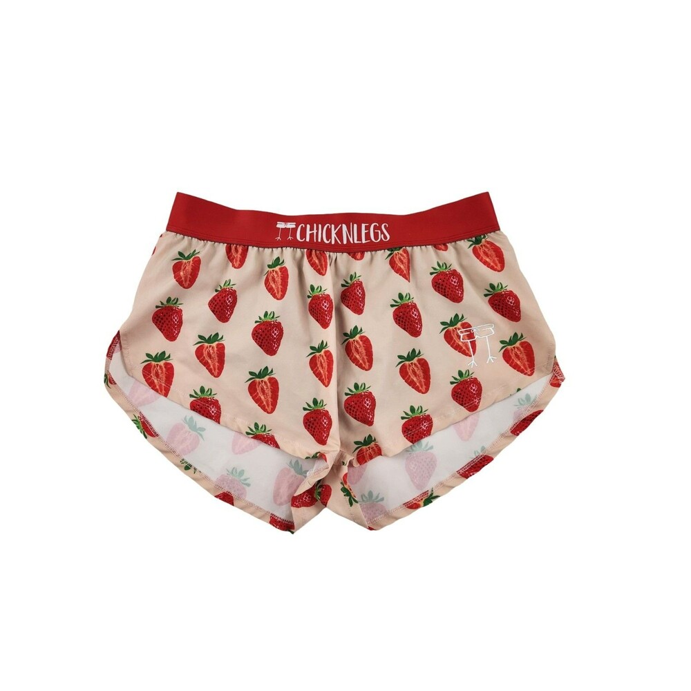 Chicknlegs Womens XL Pink Strawberry Print Split Running Shorts 1.5 Inseam